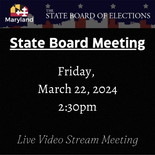 Our State Board is meeting at 2:30 pm today! Listen in live at vote.md.gov/SBEmeetings #MDvotes