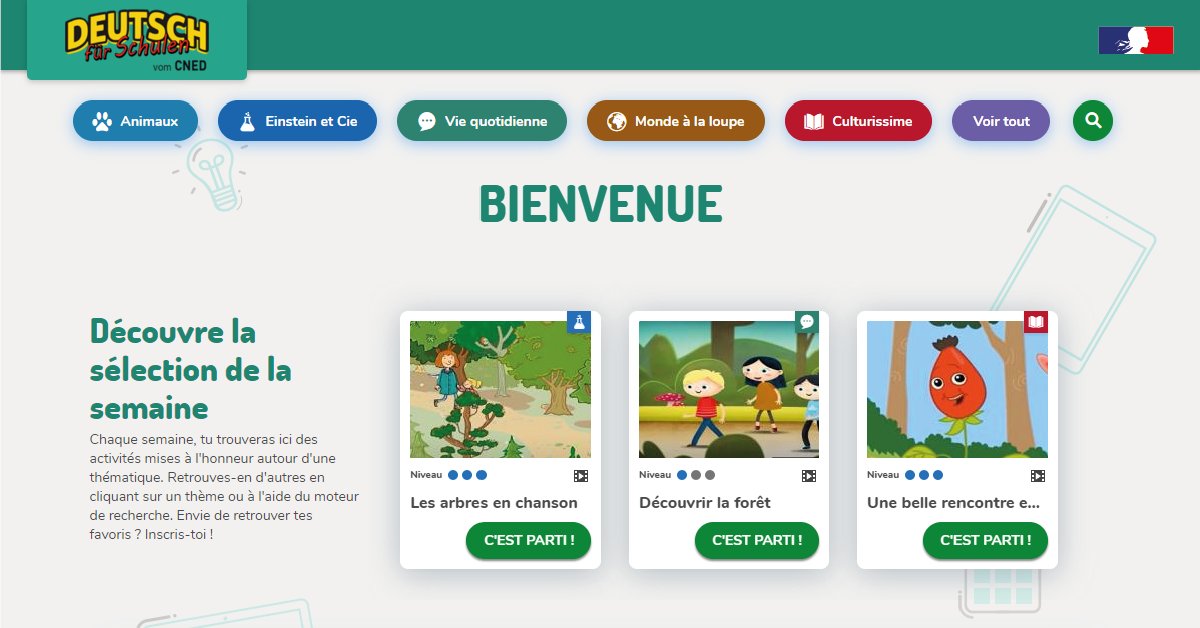 #SemaineDesLangues Retrouvez de nombreuses ressources en 🇩🇪 sur @DfSchulen, dispositif en ligne du #Cned pour l'apprentissage de l'allemand à l'école et au collège. 🤝En partenariat avec @ofaj_dfjw et @GI_Paris ➡️ kinder.deutschfurschulen.fr @education_gouv @Eduscol @Edu_Num