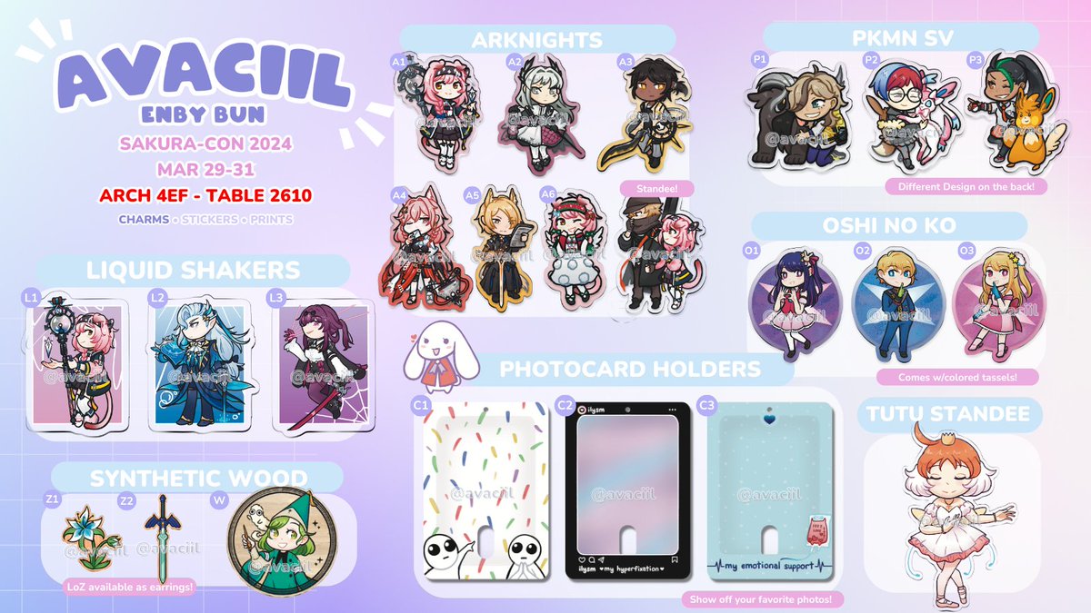 avaciil's tweet photo. here's my catalogue for sakura-con (❁´◡`❁) i'll be at table 2610 with my brother as my helper! it's my first time at an out-of-state con AND a multi con so i'm super stoked to meet new friendos!

📅Mar 29-31
📍Seattle Convention Center Arch at 705 Hall 4EF

#SakuraCon https://t.co/l98iTeb0Gd