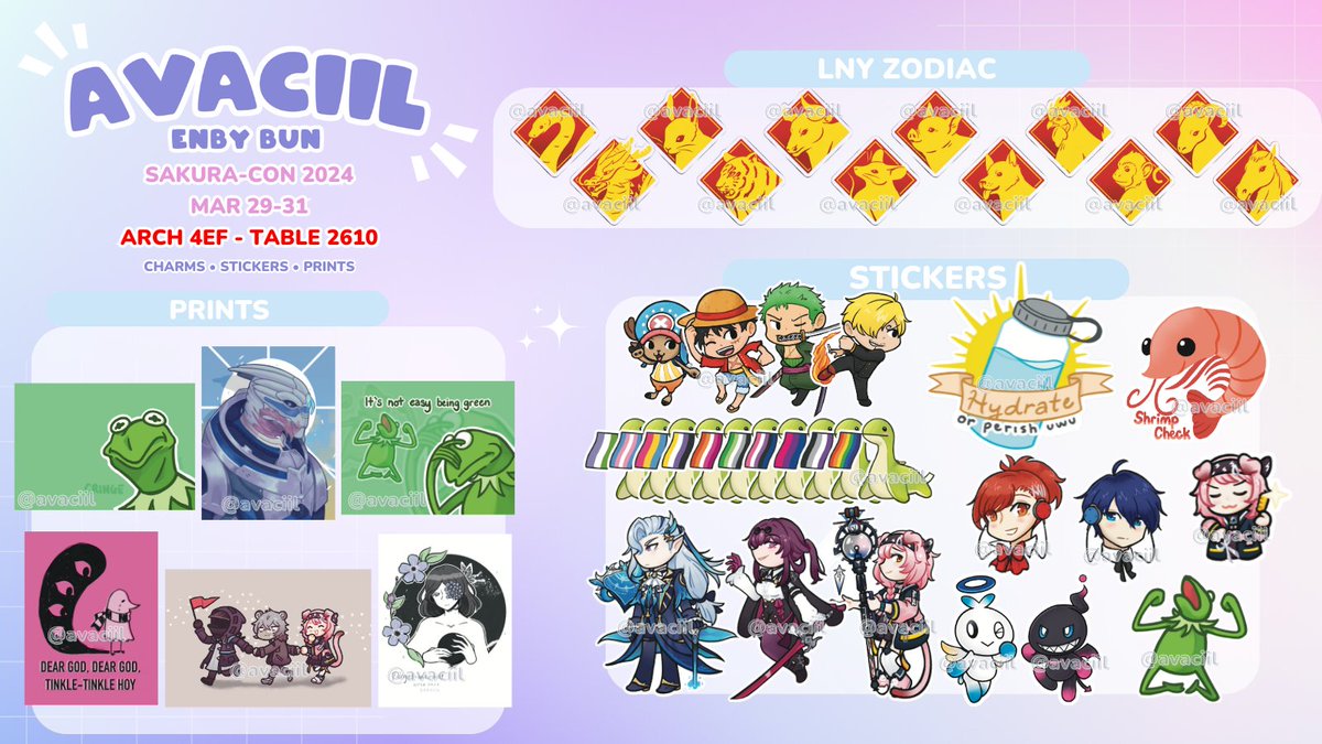 avaciil's tweet photo. here's my catalogue for sakura-con (❁´◡`❁) i'll be at table 2610 with my brother as my helper! it's my first time at an out-of-state con AND a multi con so i'm super stoked to meet new friendos!

📅Mar 29-31
📍Seattle Convention Center Arch at 705 Hall 4EF

#SakuraCon https://t.co/l98iTeb0Gd