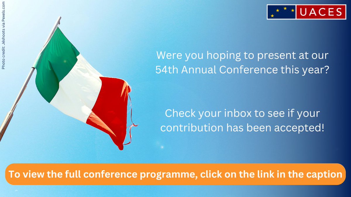 📢 Important information! 1⃣ Check your inbox for updates on your submission to UACES Annual Conference 2024 2⃣ Explore the full programme of sessions for the event conftool.org/uaces2024/sess… 3⃣ Early-bird tickets will be available in just 2 weeks on Friday 5 April #UACES2024