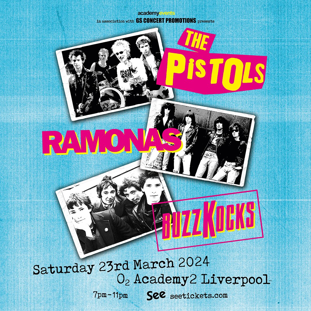 Tonight: Liverpool plays host to an evening of punk with @pistolstribute @Ramonas_uk & @buzzkocks at @O2AcademyLpool. Doors 7pm with the first band onstage at 7.30pm No ticket? No problem you can pay on the door. Enjoy the show!