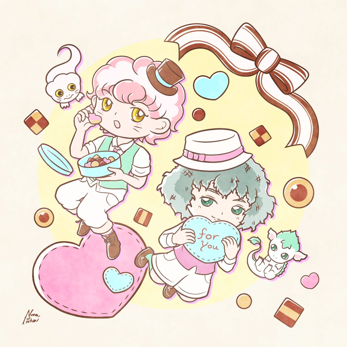 ホワイトデーに描きたかった絵🍪
#妖怪男子
#宵ノ口学園