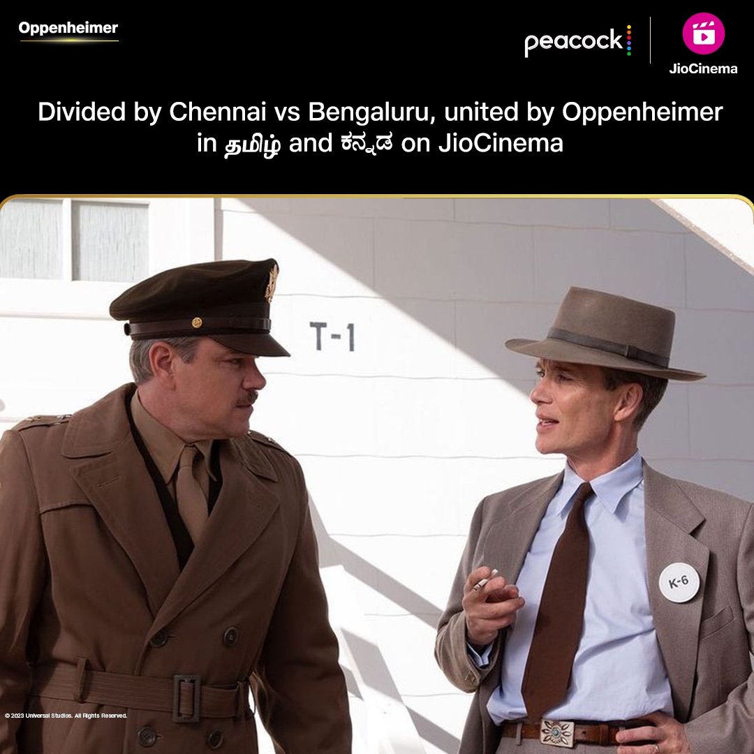 Cricket & Chris Nolan fans- you guys have something in common! Oppenheimer now streaming on #JioCinema. Available in Hindi, English, Tamil, Kannada, Bengali, Marathi. #OppenheimerOnJioCinema #PeacockHubOnJioCinema #Oppenheimer