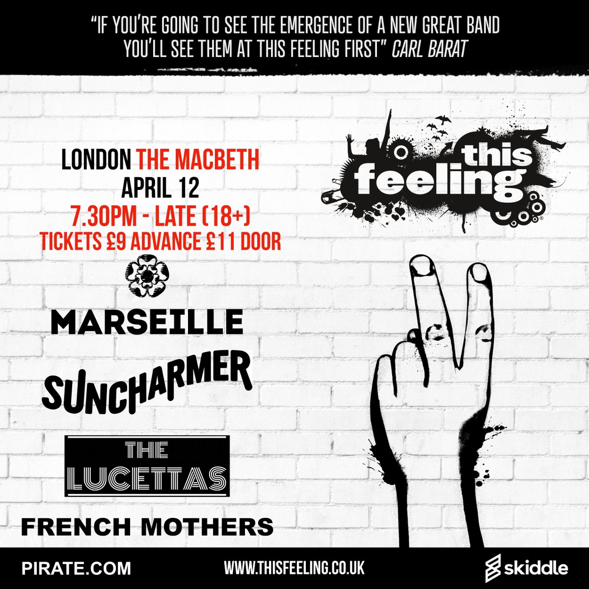 Just announced 🎸 Apr 12 London @TheMacbeth ft. @marseilleband #Suncharmer @TheLucettas & #FrenchMothers 🎟️skiddle.com/e/38070892