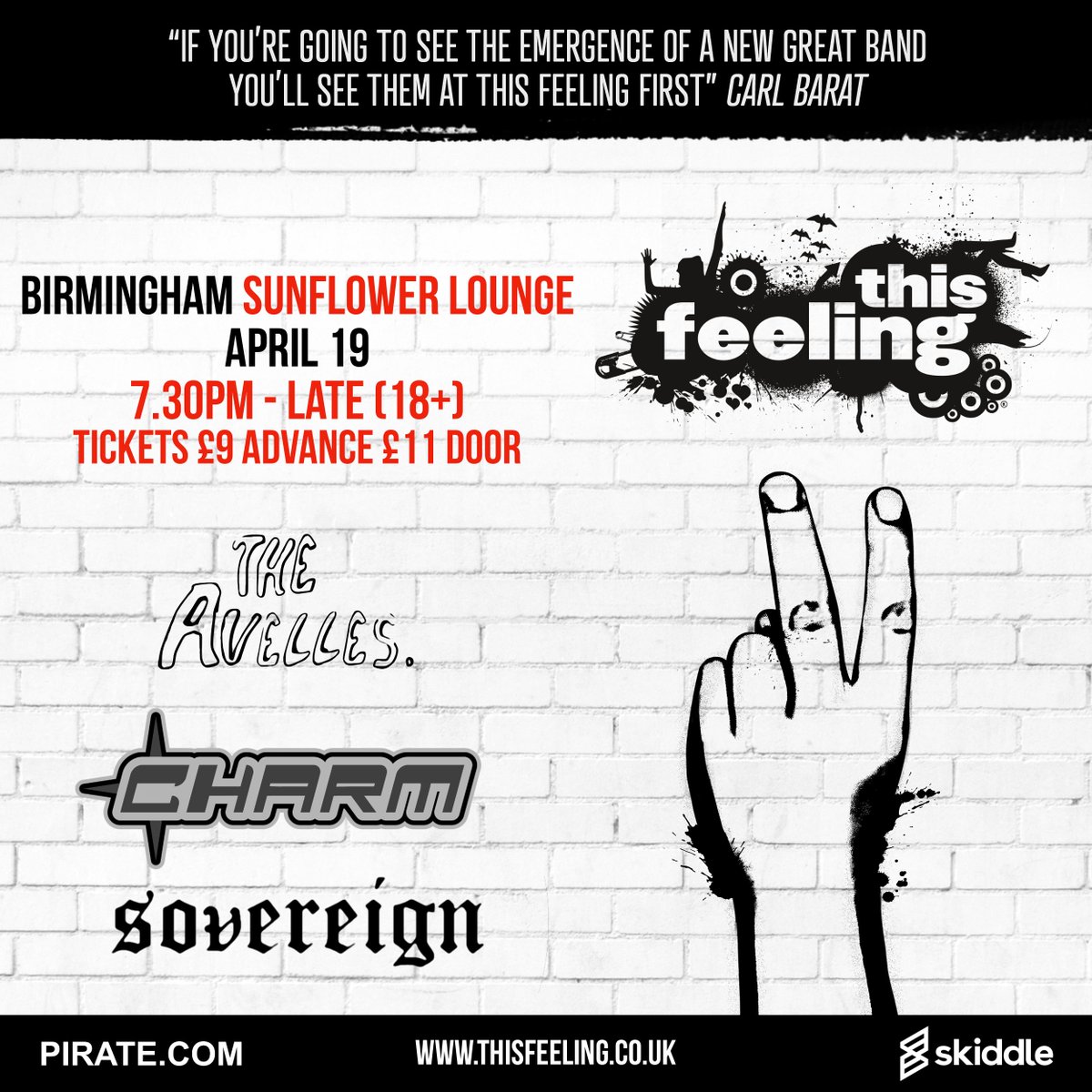 Just announced 🎸 Apr 19 Birmingham @Sunflowerlounge ft. @theavelles @CharmBandUK & #Sovereign 🎟️ skiddle.com/e/37392659