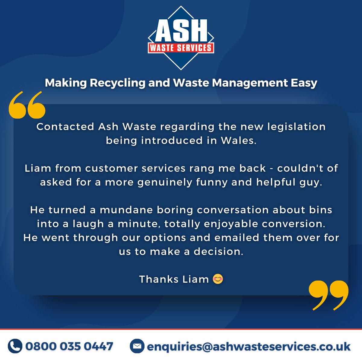 ASHWaste's tweet image. ⭐ Yet another wonderful review shared by one of our customers ⭐ 

If you feel unsupported by your current waste provider, reach out to our friendly team today!

#wastemanagement #5starreview #wastemanagementsolutions #welshbusiness ##wastesegregation #recyclingindustry