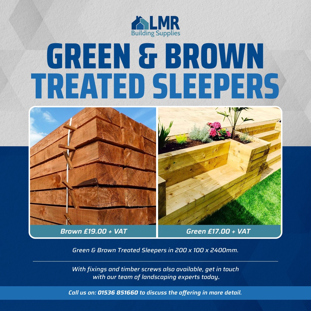 Did you know we have a wide selection of Green and Brown Treated #Sleepers available as a part of our exclusive landscaping promotions, with prices starting at £17.00 + VAT. For more details on this offering, contact our team of #landscaping experts today on: 01536 851660 📞