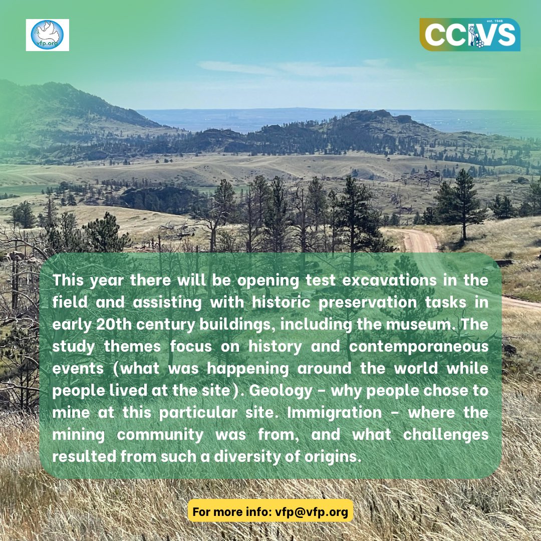 ccivs_volunteer's tweet photo. 🔍 Dig into Wyoming's rich past and shape its future! Join Volunteers for Peace in the Archaeology and Culture workcamp with for an immersive experience restoring historical treasures. 

#CCIVS #VolunteeringwithIVS #workcamp #volunteeringinWyoming #archaeology #VFP #USA https://t.co/oU3M0JwZEc