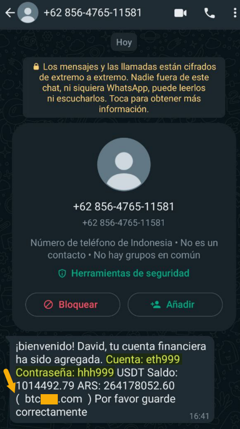 SeguInfo's tweet photo. 🚨Mensaje ESTAFA por SMS/WA nos comunica que tenemos tanta suerte que nos han depositado MILES de USDT/USD y nos brindan acceso a la cuenta.
Al ingresar e intentar "retirarlos" nos solicitan datos personales y acceso a nuestra billetera cripto. 
Obviamente Google lo indexa😖 https://t.co/7z8w2LMd7B
