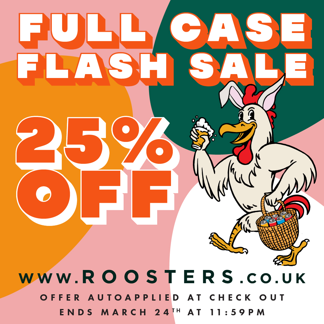 Hop into Easter &amp; save 25% when you order a full case of any beer via the web shop this weekend 🐰🍻

An ideal opportunity to stock up now ahead of the long Easter weekend! 🐣

👉 roosters.co.uk/collections/al…

🚨 Offer applies at check out, ends Sunday March 24th at 11:59pm