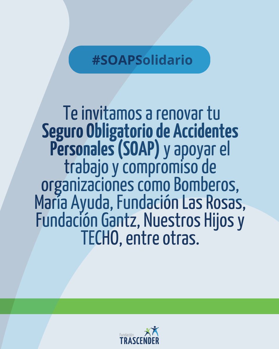Fundación Trascender (@ftrascender) on Twitter photo Te invitamos👋 a renovar el Seguro Obligatorio de Accidentes Personales (SOAP) y apoyar el trabajo de organizaciones como <a href="/BomberosdeChile/">Bomberos de Chile</a>, <a href="/mariaayuda/">Maria Ayuda</a>,<a href="/Fundacion_Gantz/">Fundación Gantz</a> <a href="/Nuestros_Hijos/">Fundación Nuestros Hijos</a> y <a href="/TECHOChile/">TECHO-Chile</a>, entre otras. Más información en soapsolidario.cl #SOAPSolidario2024 Te invitamos👋 a renovar el Seguro Obligatorio de Accidentes Personales (SOAP) y apoyar el trabajo de organizaciones como <a href="/BomberosdeChile/">Bomberos de Chile</a>, <a href="/mariaayuda/">Maria Ayuda</a>,<a href="/Fundacion_Gantz/">Fundación Gantz</a> <a href="/Nuestros_Hijos/">Fundación Nuestros Hijos</a> y <a href="/TECHOChile/">TECHO-Chile</a>, entre otras. Más información en soapsolidario.cl #SOAPSolidario2024