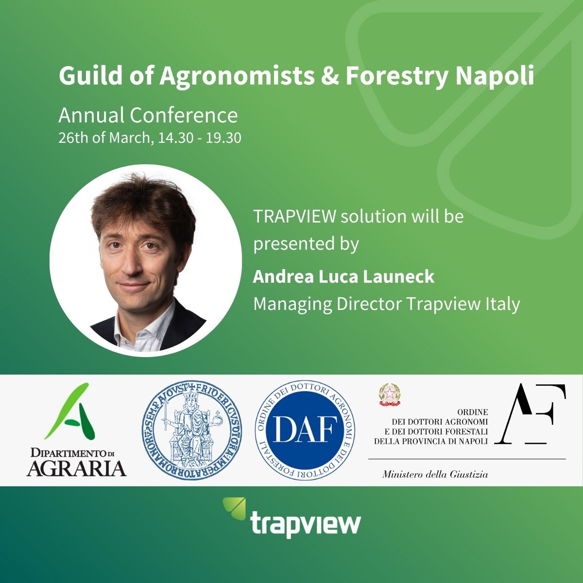 Trapview_'s tweet image. #DecisionSupportSystems to optimize the Soil-Plant-Atmosphere System will be discussed at the Ordine dei dottori agronomi e forestali Napoli 2024 Annual Conference &amp;amp; #Trapview will be presented!

#pestmanagement #pestconstrol #cropprotection #sustainablefoodproduction