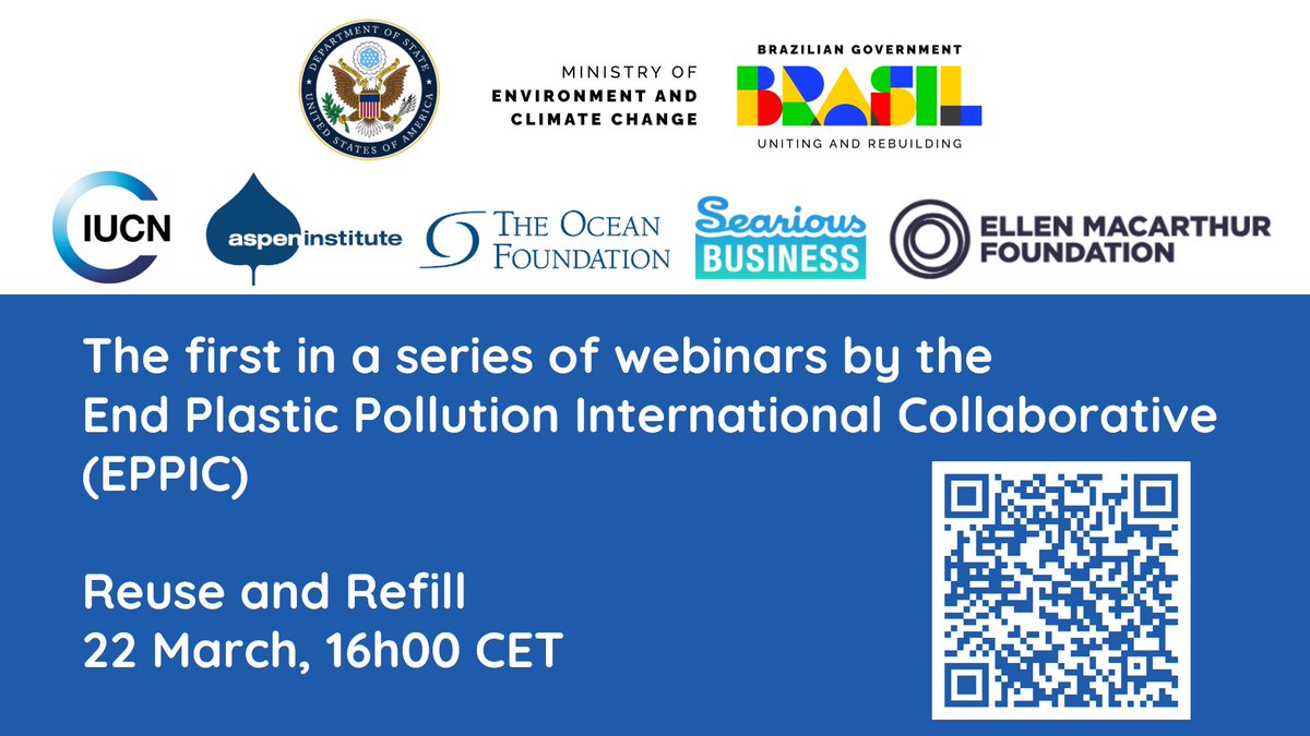 ⏰ Today at 11 am (EDT) ⬇️ Join us for a discussion with the End Plastic Pollution International Collaborative (EPPIC) ~ @circulareconomy, @govbrazil, @IUCN_Plastics, @AspenInstitute, @SeariousBiz ~ on Reuse/Refill solutions to end #Plastic Pollution ⬇️ shorturl.at/klR06