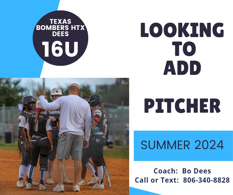 Looking to add 16u pitcher for summer season. We play a competitive Class A schedule with stops in College Stationx2, Planox2, Austin, and Houston. If you’re chasing college ball and want to be in front of colleges send us a message. Give us a call. Let’s talk! @CoachRamirez02