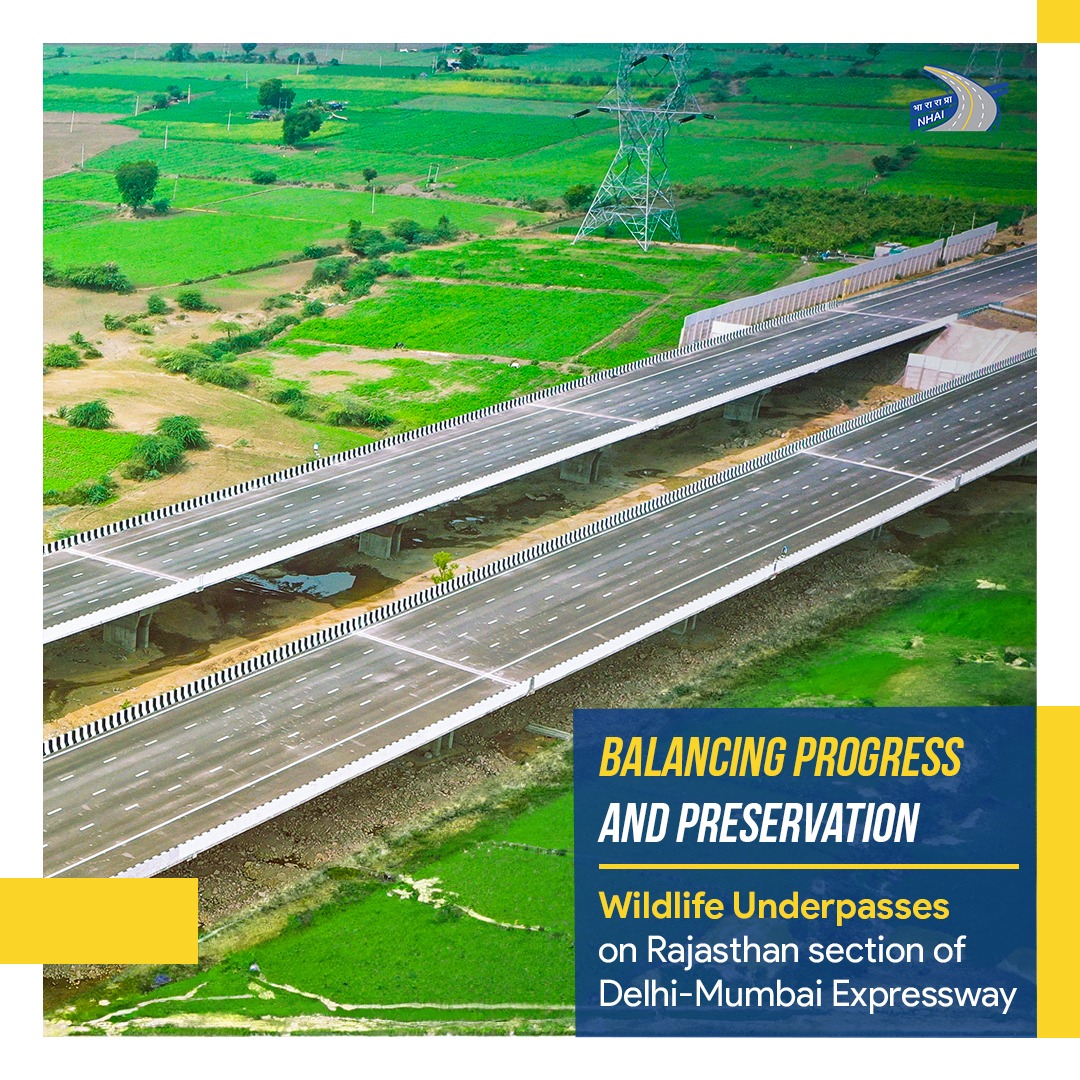 The wildlife underpasses constructed on the #Rajasthan section of #DelhiMumbaiExpressway are mitigating Human-Wildlife conflicts while expanding the National Highway network with minimal disturbance to eco-sensitive regions.

#NHAI #BuildingANation #GreenInitiatives