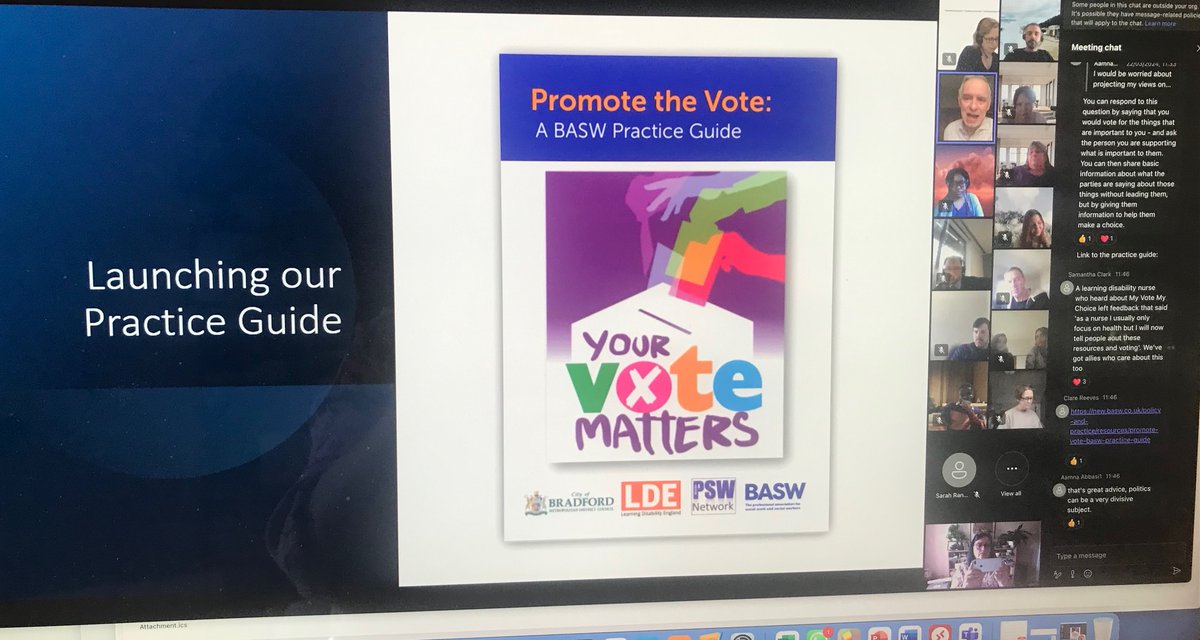 Over 156 people from across the country discussing the importance of Promote the Vote, great and informative conversations and launching of the new guide  new.basw.co.uk/policy-and-pra…
Thank you @ElaineLJames @HamzaMadni21 and all your hard working and passionate social workers 👏