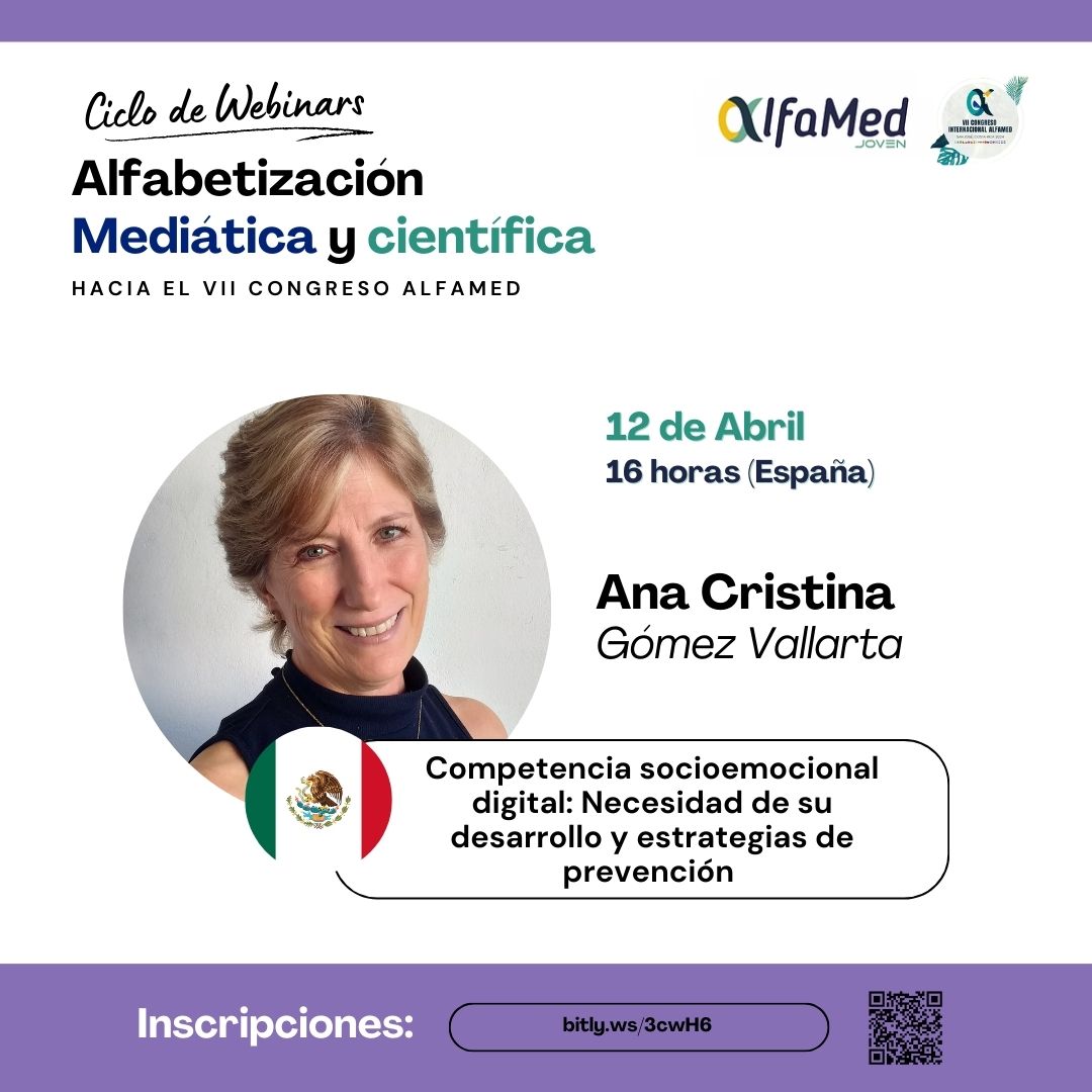 📣 ¡No te pierdas esta oportunidad única! Descubre por qué la competencia socioemocional digital es crucial. Únete al webinar de Ana Cristina Gómez Vallarta el 12 de Abril a las 16 horas (España). ¡Asegura tu lugar ahora mismo! 🎯 #CompetenciaDigital #Webinar