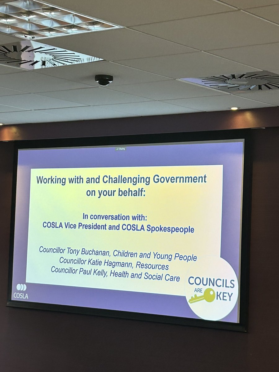 The final session of the #COSLAminiconference2024 sees the @COSLA Vice President @StevenHeddle in conversation with three of our Spokespeople- @antbuc1 @COSLA_CYP; @KatieHagmannSNP Resources and @cllrpaulkelly, Health and Social Care - about challenging Government on behalf of LG