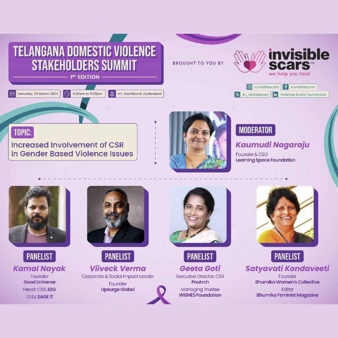 Exciting Announcement! We are thrilled to be part of the Telangana Domestic Violence Stakeholders Summit, organised by Invisible Scars Foundation, taking place tomorrow, Saturday, March 23rd! Join us! @In_visiblescars