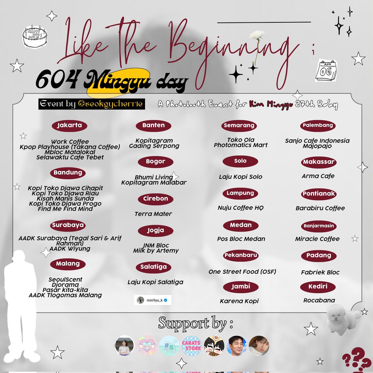 diariestey's tweet photo. <☆𝙇𝙞𝙠𝙚 𝙩𝙝𝙚 𝘽𝙚𝙜𝙞𝙣𝙣𝙞𝙣𝙜 ; 604 𝙈𝙞𝙣𝙜𝙮𝙪 𝘽𝙙𝙖𝙮>

     Kim Mingyu's Birthday frame, event by
                        @seokgycherrie!

🗓️ apr 1 - 7, 2024☆
📍 all Photomatics booth on pict.

Kindly tag us and use hashtag #LiketheBeginningMingyuDay ౨ৎ☆ https://t.co/QSd3dJhxRx