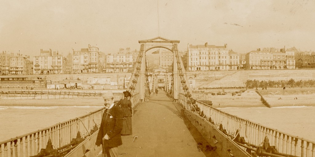 Our website has a new look! 💅 The banner currently features a photograph of Brighton seafront taken from the Chain Pier in around 1890. It stood near to our current Palace Pier and was monument in its own right, featuring in paintings by Turner and Constable. Ref: HA903359