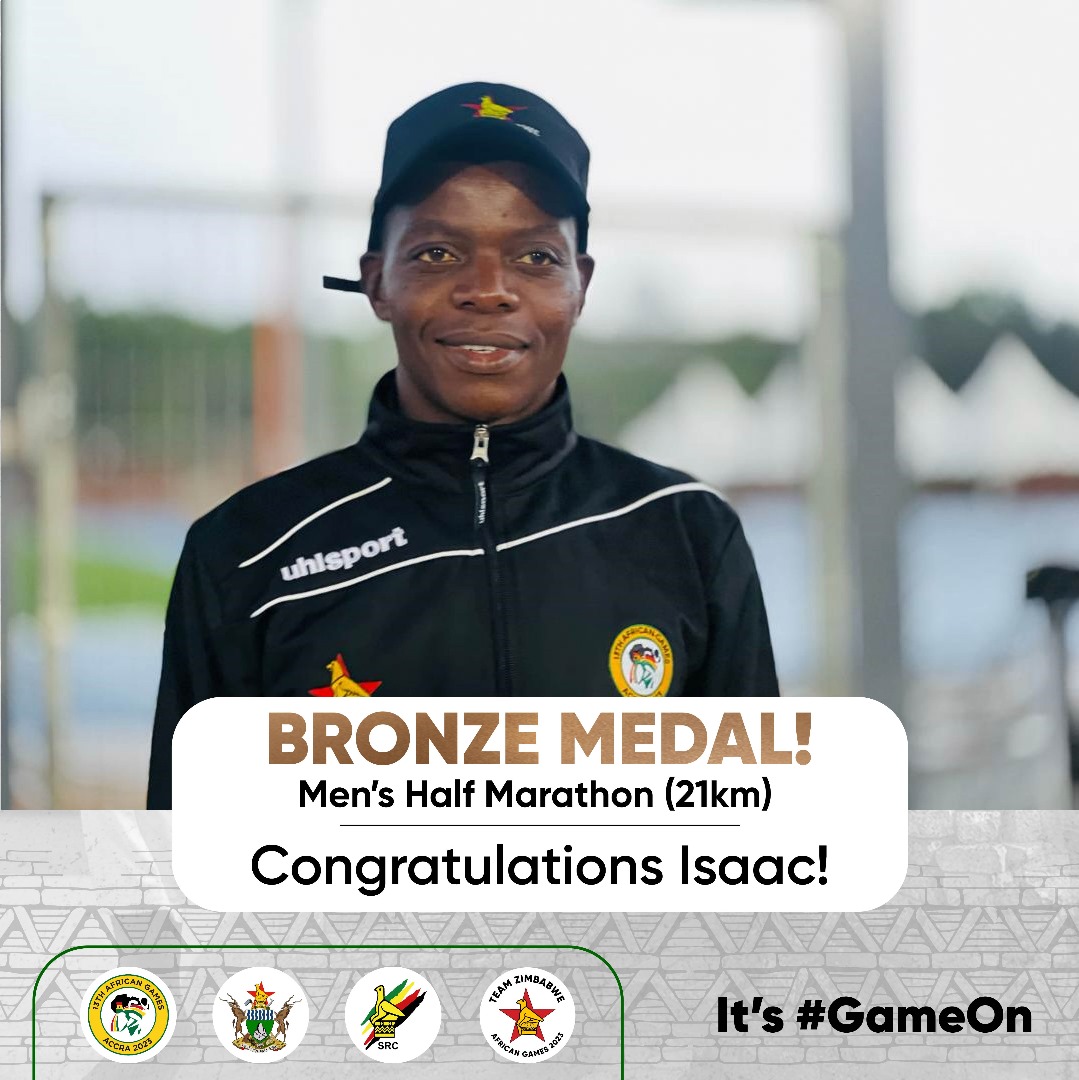 #MedalAlert 10 medals in the Team Zimbabwe bag. Isaac Mpofu has won a bronze medal in the men's marathon (21km). The entire nation is proud of you.