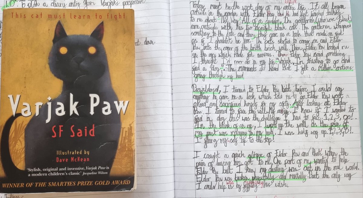 The children in Year 5 have been reading Varjak Paw @whatSFSaid. They wrote a diary perspective as Varjak using emotions #welovereading
