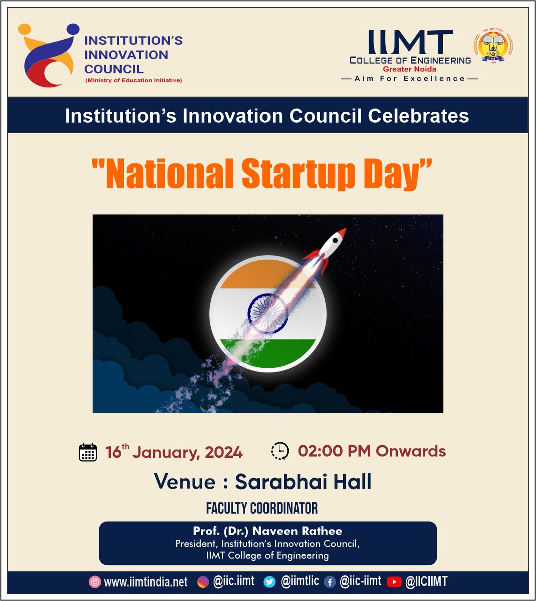 IIMT-IIC celebrates ' National Startup Day ' on 16th Jan 2024.
.
#IIMTIndia #IIC #Entrepreneur #Edcell #InnovationCell  #InstitutionInnovationCouncil #smarttechnology
#entrepreneurship #entrepreneur #innovations
