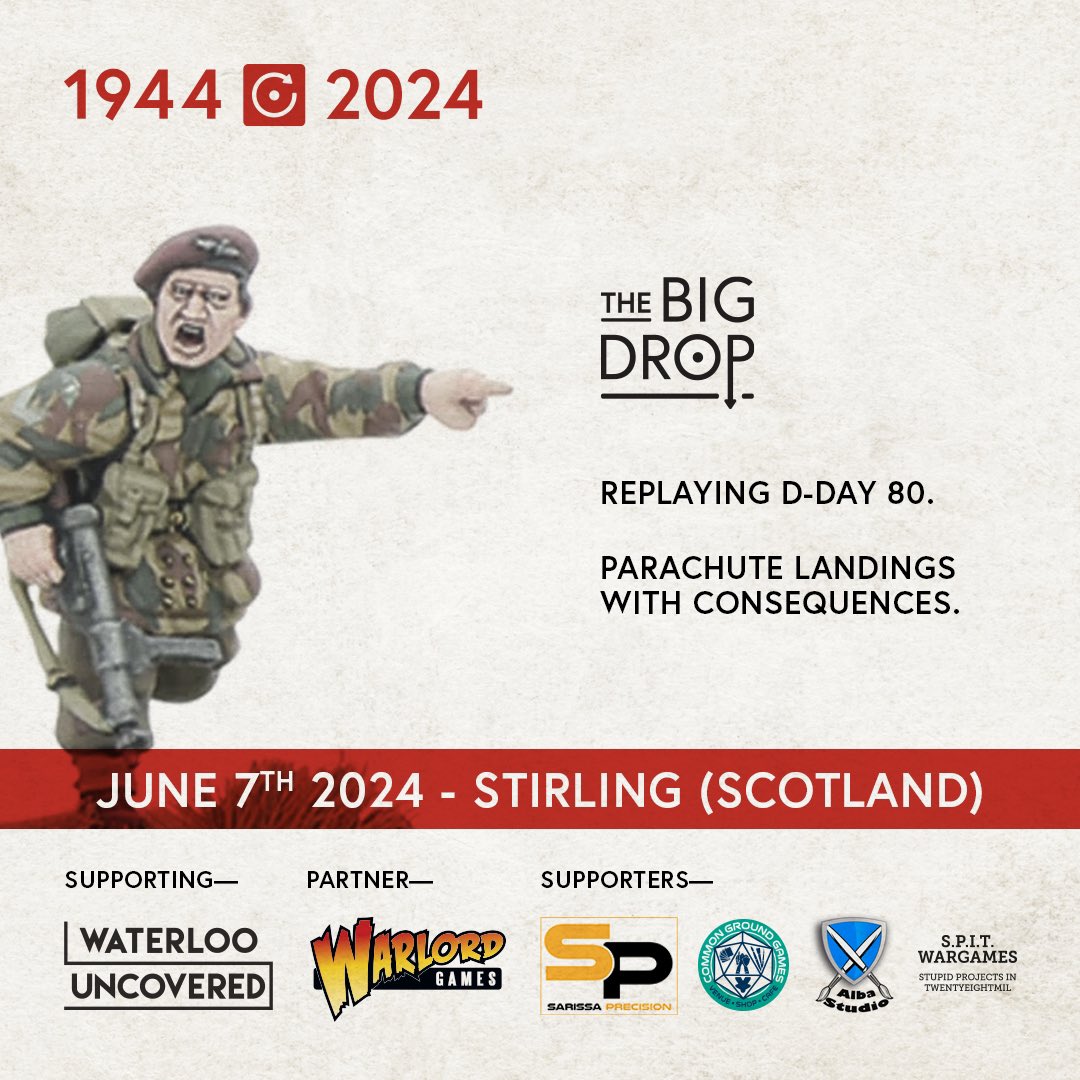 Preparations are well underway for The Big Drop this June in Scotland 🏴󠁧󠁢󠁳󠁣󠁴󠁿 
Commemorating 80 years since D-Day in 28mm. Supporting @DigWaterloo, partners @WarlordGames. ddayreplayed.uk