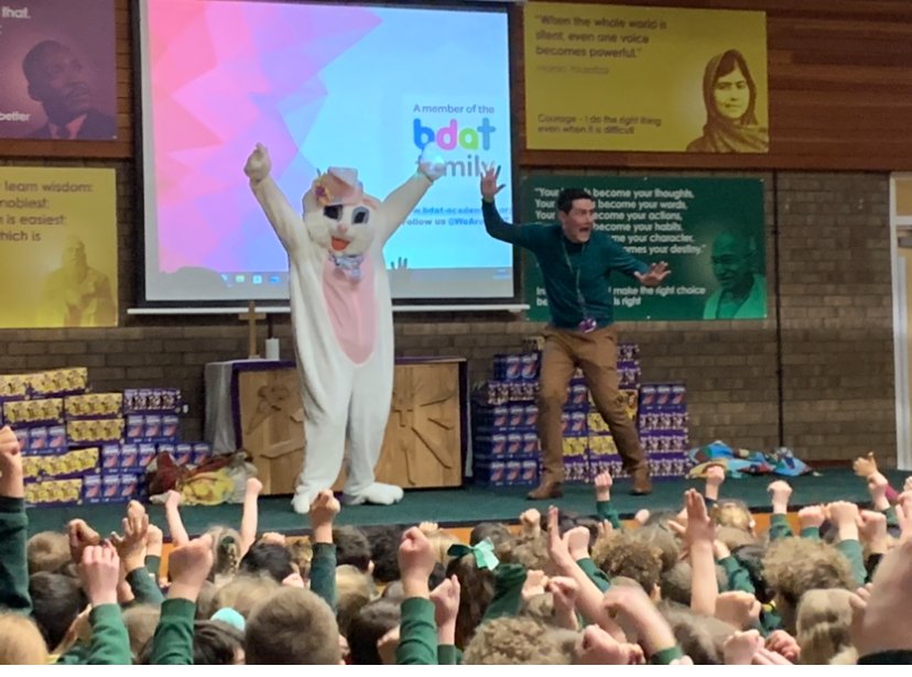 Congratulations to @StJohnsCE who received a visit from the Easter Bunny yesterday to celebrate being the school with the most 100% attenders in the @WeAreBDAT Primary Attendance Competition