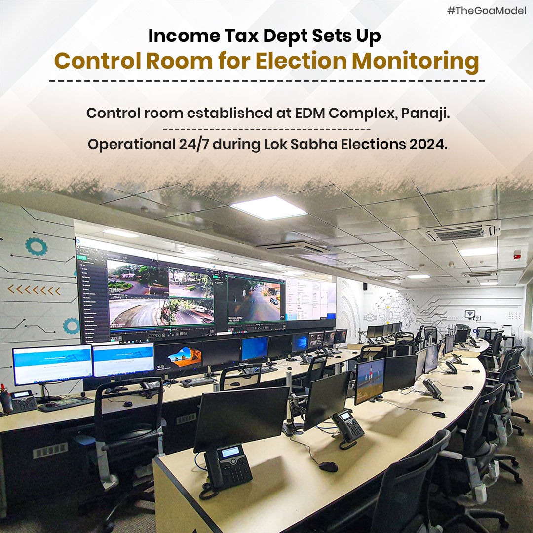The_GoaModel's tweet image. Income Tax Dept in Panaji takes proactive steps for fair elections! A control room is now operational round the clock at EDM Complex, ready to receive reports on cash distribution and inducements. Let&apos;s ensure free and fair elections! #ElectionMonitoring #Panaji #TheGoaModel