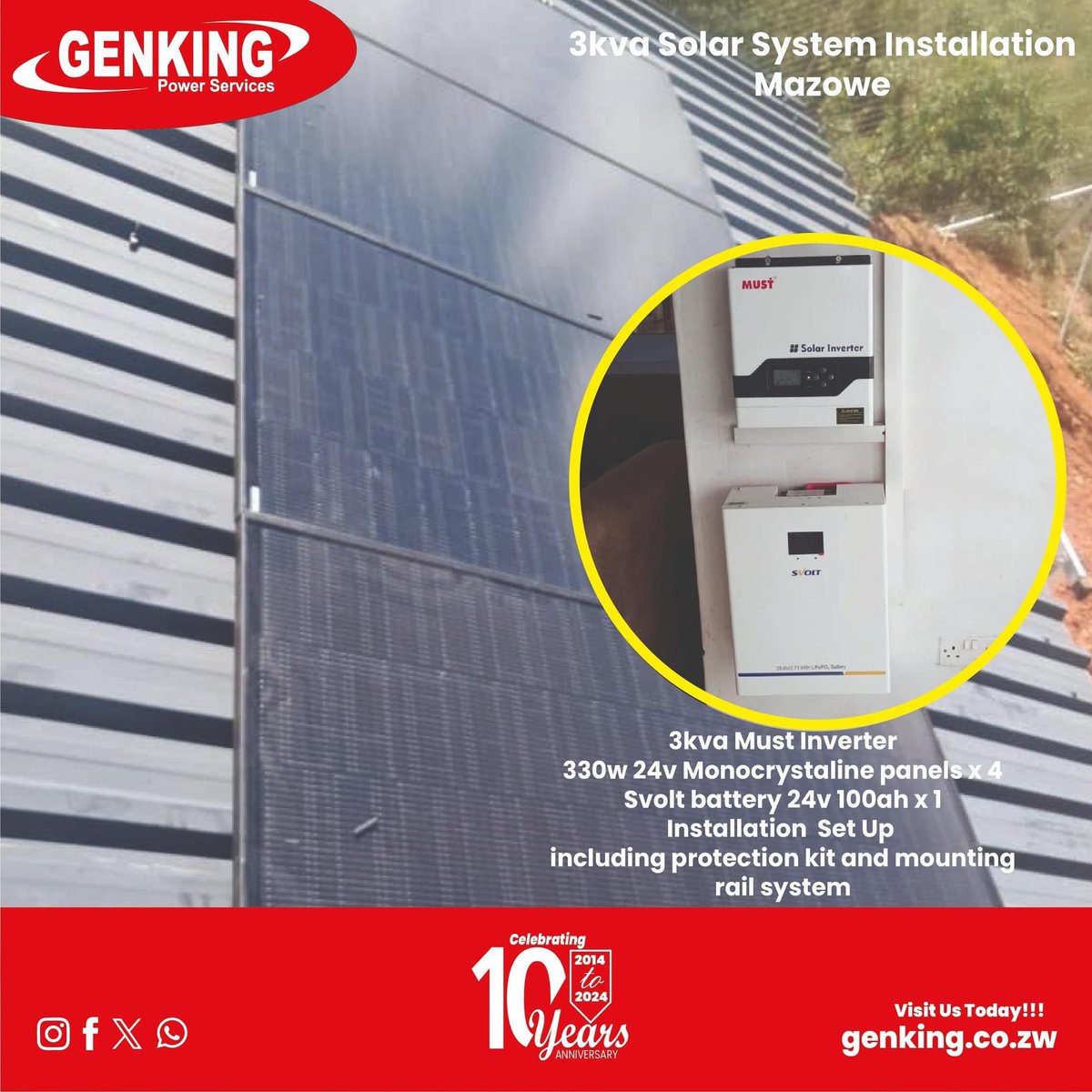 All for $1487. Another successful solar power installation by GENKING in Mozowe! 🌞💡 Our 3kVA system is now up and running, bringing sustainable energy to our satisfied client. Get yours today. #SolarPower #RenewableEnergy #GENKING Graniteside 90 Kelvin South 08644219566,…