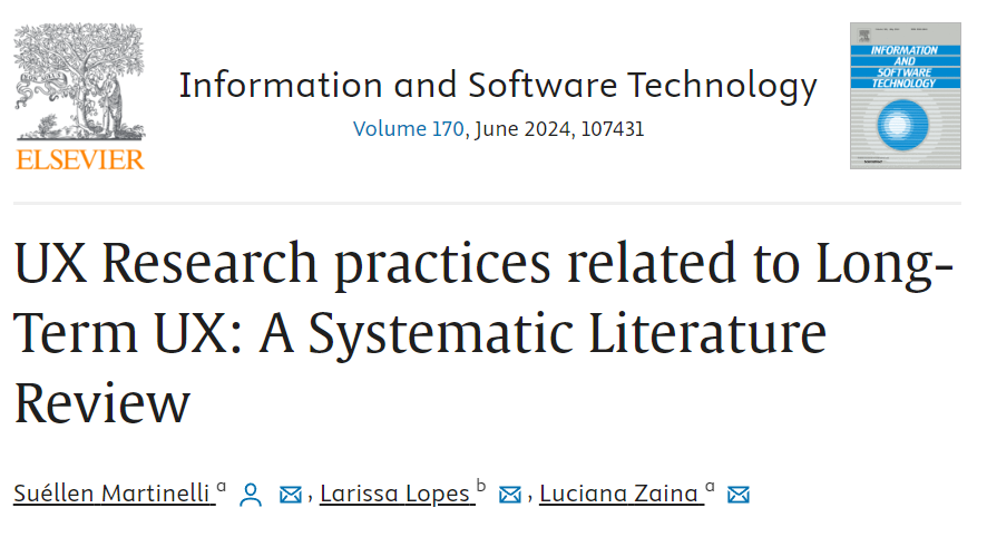 I'm excited to announce that our paper  about UX Research practices and Long-Term UX was published in the Information and Software Technology journal 😍 ! Free access available until May 11, 2024 : authors.elsevier.com/c/1ioWp3O8rCkL…
#ux #uxdesign #uxleris #ufscar