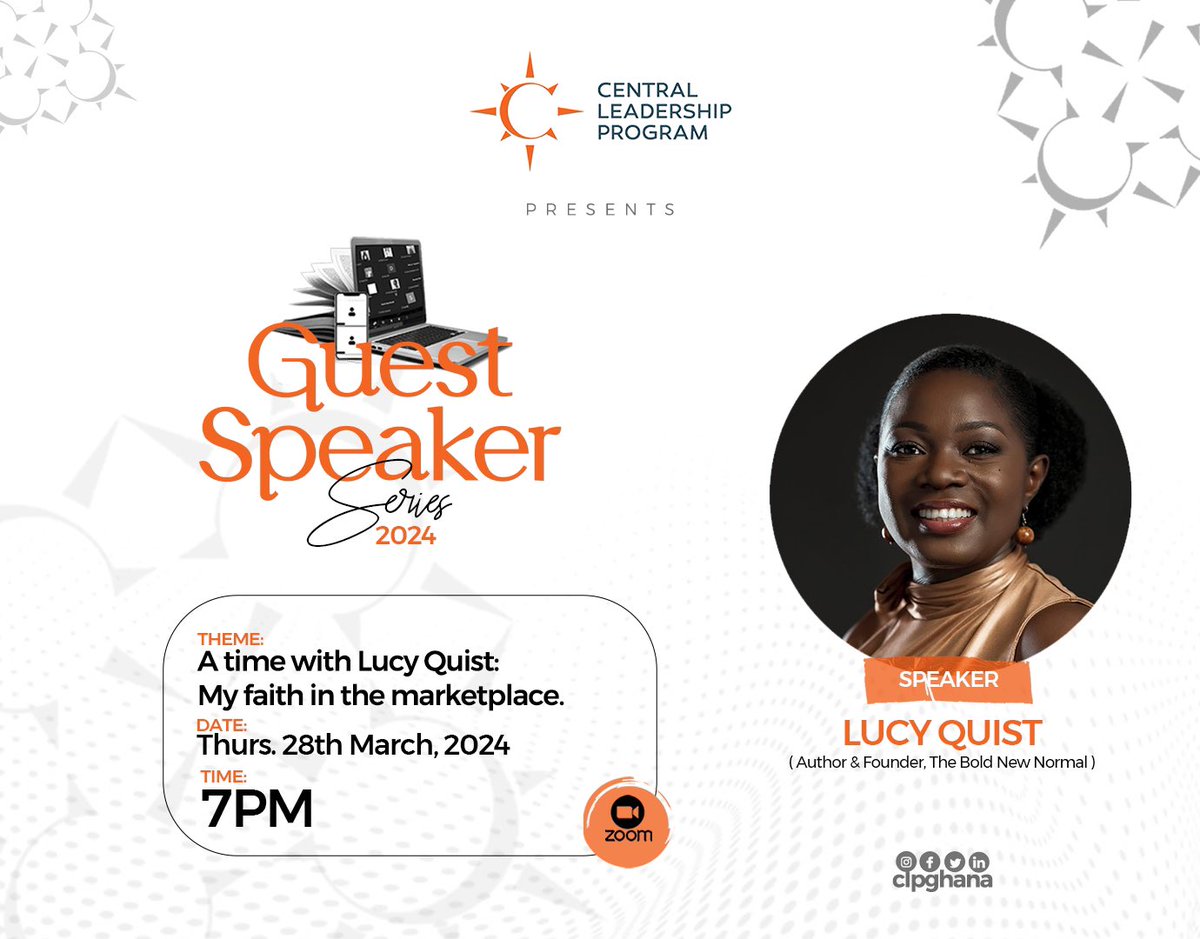 #GSS24 is back!😍

We will be joined by @LucyQuist this coming Thursday on zoom. 

She will be facilitating a great conversation with us on the theme: 
“My faith in the marketplace”

Our hearts and our minds are boiling in readiness!❤️‍🔥
#guestspeakerseries2024