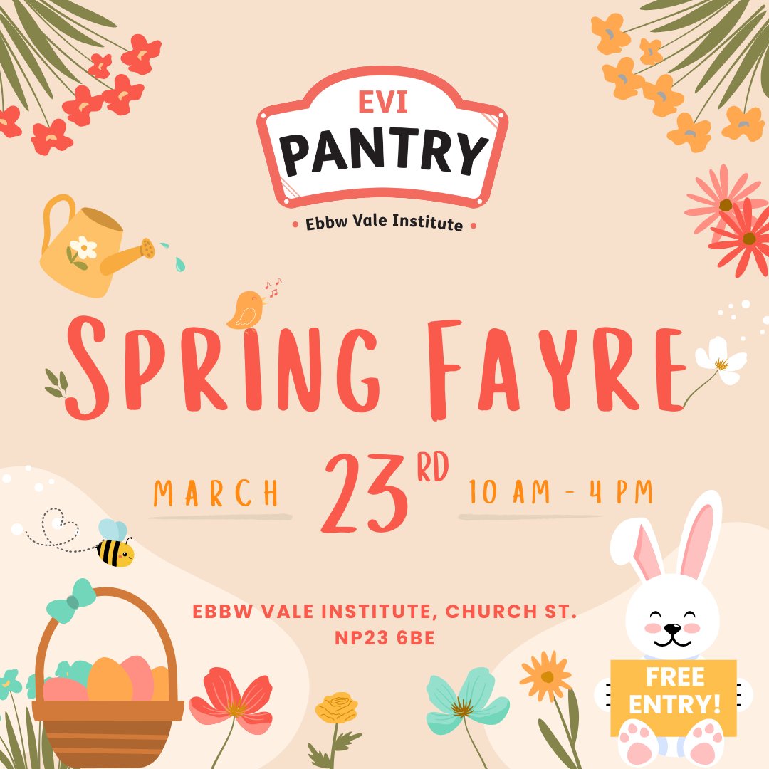 EVI Pantry Spring Fayre is tomorrow! Pop in & be a part of a wonderful fundraising event that celebrates local community & crafters, & benefits a great cause - organised by our wonderful volunteers🐣🎨 🗓️ Sat 23rd March, 10am - 4pm What is EVI Pantry? > evi.cymru/evi-pantry