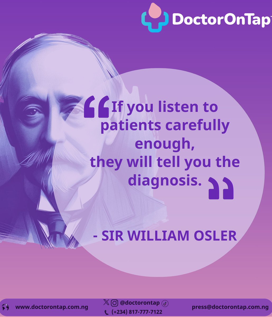 DoctorOnTap's tweet photo. QUOTE OF THE DAY
This cited quote from Sir William Osler, the 19th-century physician and chair of Clinical Medicine at the University of Pennsylvania, references the importance of compassionate care and attention in medical care.
#DoctorOnTap #TapForaDoctor #DoctorOnline https://t.co/ZncxUr5IsF