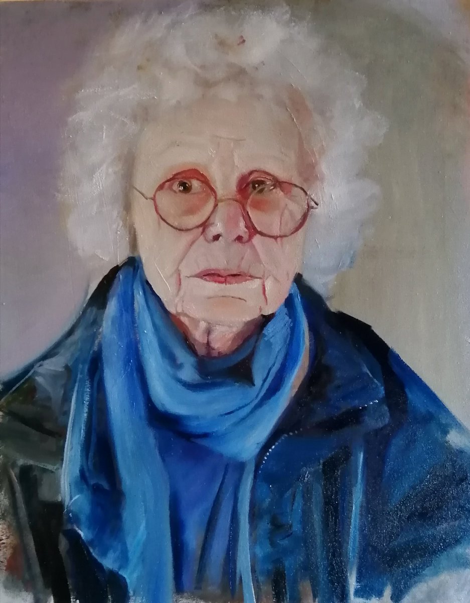 Angela's scarf, almost finished. Oil on canvas. rosemaryburnartist.com #art #artgallery #artcollector #dailypainter #portrait #contemporarybritishportraitpainting #contemporaryporyraitpainter#portraitpainting#britishpainting #oilpainting #figurativepainting #wip