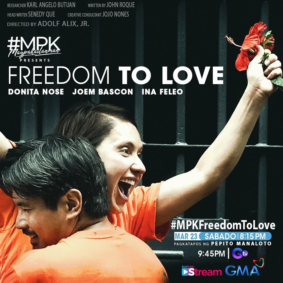 Abangan ang brand new episode na 'Freedom to Love: The Loyda and Honnie Love Story'. 

Tampok dito sina Donita Nose, Ina Feleo at Joem Bascon. Ngayong Sabado na, March 23, 8:15 p.m. sa GMA at 9:45 p.m. sa GTV. #MPKFreedomToLove