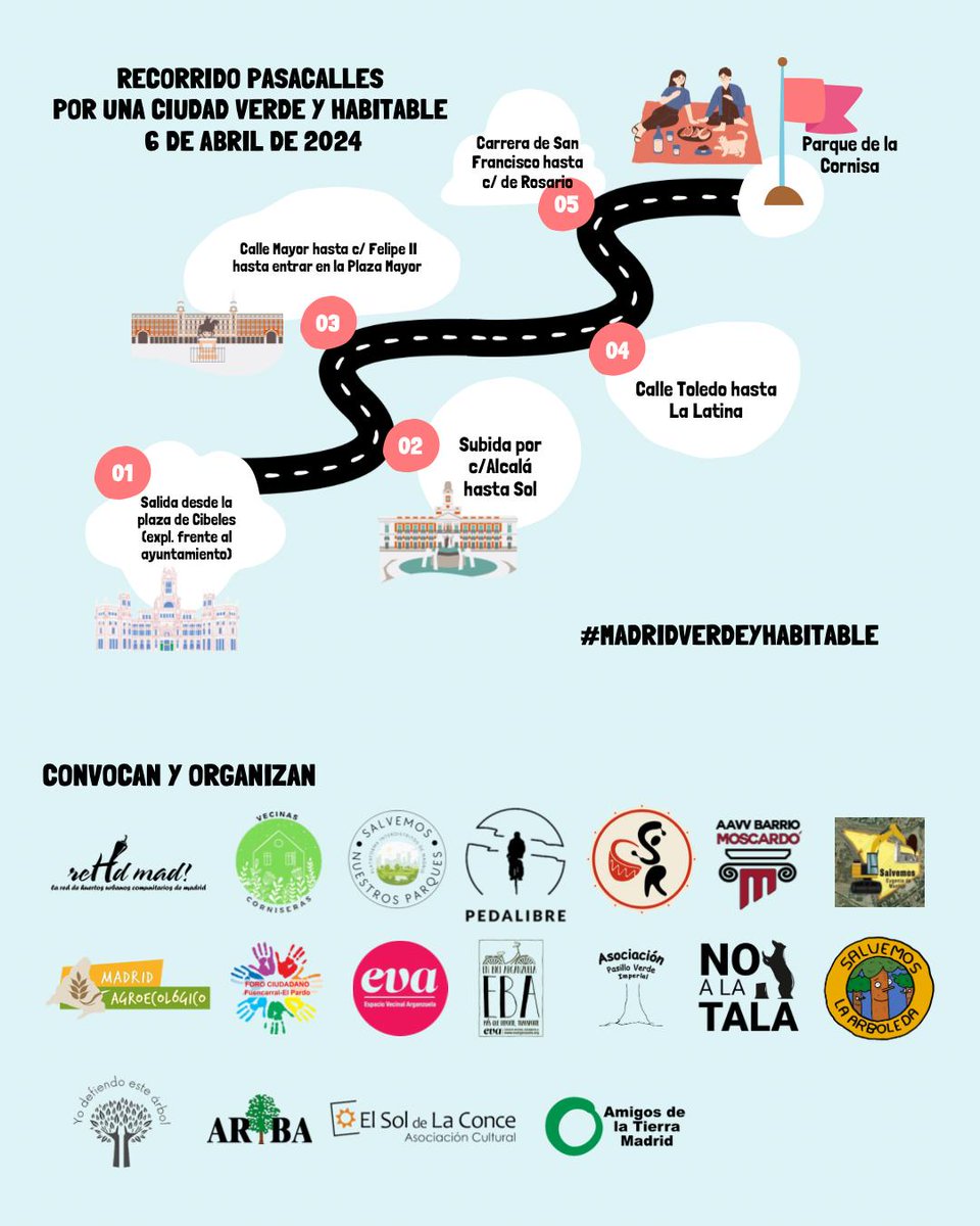 📣Apuntad en 🗓️ 6 Abril 12h‼️
🔜PASACALLES por un #Madridverdeyhabitable
#MadridVerdeHabitable
Organizado por <a href="/REHD_Mad/">Red Huertos Urbanos</a>
 <a href="/AmigosTierraEsp/">Amigas de la Tierra</a> <a href="/evArganzuela/">ⓔⓥⓐ | Espacio Vecinal Arganzuela</a> <a href="/MadridAgro/">Madrid Agroecológico</a> <a href="/pedalibre/">Pedalibre</a> @soslaarboleda <a href="/elboletindearba/">El Boletín de ARBA</a> <a href="/ArbolMesa/">🌳Mesa del Arbol de Carabanchel</a> <a href="/VecinasCornisa/">Salvemos el Parque de la Cornisa</a> <a href="/Salvarelcalero/">SalvemosElCalero</a> y muchas más