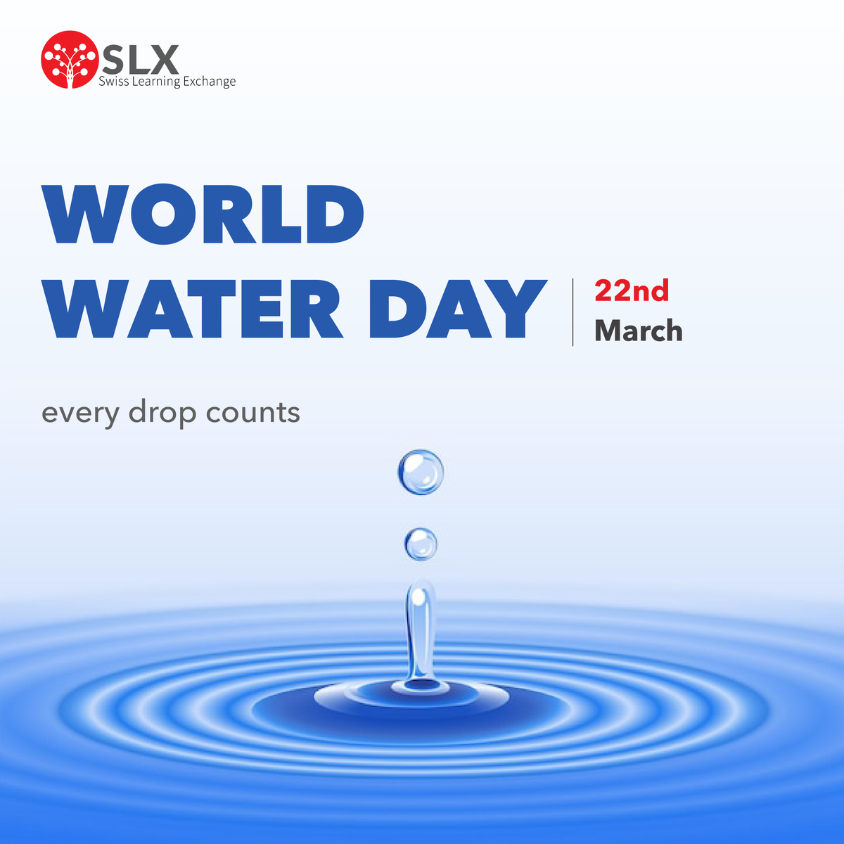 SLX wishes you a day filled with gratitude for the gift of water, and a commitment to safeguarding its future. Happy World Water Day! 💧 
#swisslearningexchange #slx #waterconservation #WaterIsLife