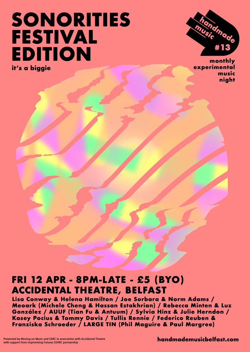 paul stapleton (@pauljstapleton) on Twitter photo Handmade Music is back on Friday 12th April (note: not the usual first Thursday slot) for a special <a href="/sonorities/">Sonorities Festival Belfast</a> extended edition (10 acts, still just Ā£5, BYO). This one will sell out fast. sonorities.net/2024/events/ha⦠Handmade Music is back on Friday 12th April (note: not the usual first Thursday slot) for a special <a href="/sonorities/">Sonorities Festival Belfast</a> extended edition (10 acts, still just Ā£5, BYO). This one will sell out fast. sonorities.net/2024/events/haā¦