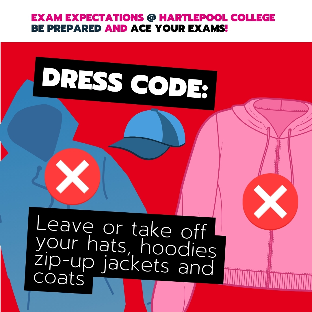 Exam season starts next week, and we've got you covered with our essential exam expectations. DRESS CODE: Hats, hoodies, zip-up tops/jackets and coats must be removed and must stay outside the exam room. #BePrepared #AceYourExams #ExamExpectations #TransformingLives