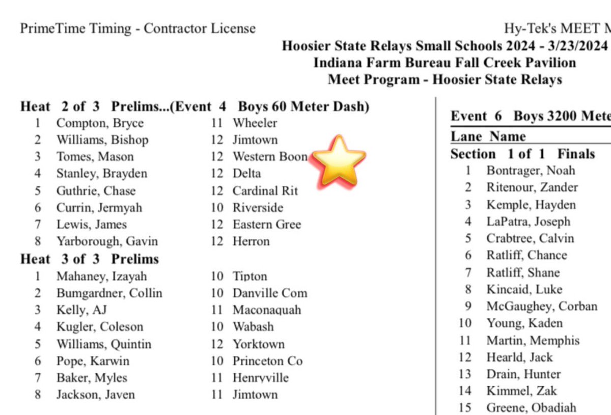 Mason Tomes qualified and is in the 60m Dash at this year’s @IHSAA1 Small School Hoosier State Relays hosted at the Fairgrounds! Good luck Mason! @WeBoAthletics @WeboJrSrHigh