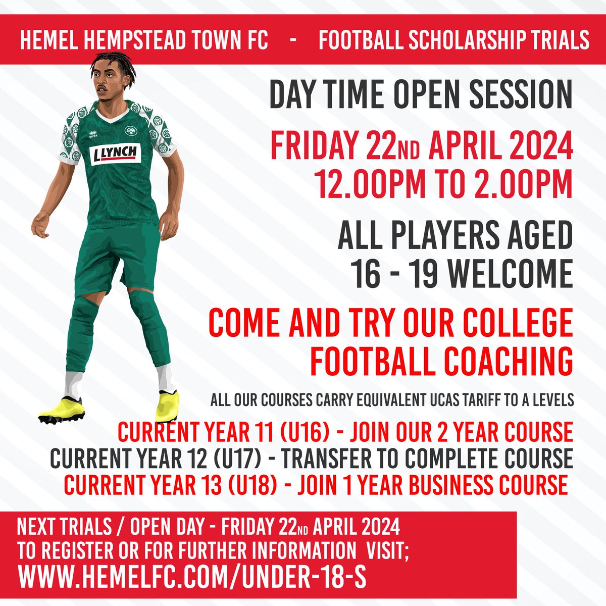 Hemel Hempstead Town FC Academy (@tudorsacademy) on Twitter photo ๐โฝ๏ธStudy + Play <a href="/hemelfc/">Hemel Hempstead Town FC</a>
โญ๏ธ Develop career on and off the field
โญ๏ธ 2 year BTEC/ NCFE Level 3 sports coaching
โญ๏ธ 1 year BTEC/ NCFE Level 3 Business
โญ๏ธ A level ucas tariff equivalent
โญ๏ธ Train full time
โญ๏ธ Career focused education
โญ๏ธ Progress to UK University
โญ๏ธ US Scholarship ๐โฝ๏ธStudy + Play <a href="/hemelfc/">Hemel Hempstead Town FC</a>
โญ๏ธ Develop career on and off the field
โญ๏ธ 2 year BTEC/ NCFE Level 3 sports coaching
โญ๏ธ 1 year BTEC/ NCFE Level 3 Business
โญ๏ธ A level ucas tariff equivalent
โญ๏ธ Train full time
โญ๏ธ Career focused education
โญ๏ธ Progress to UK University
โญ๏ธ US Scholarship