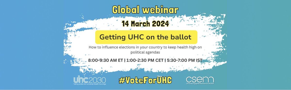 Thank you to all who attended last week’s online session on  'Getting UHC on the ballot: How to influence elections in your country to keep health high on political agendas' #VoteForUHC

Recording, slides, resources shared and more are now available here💻 bit.ly/4aratfI
