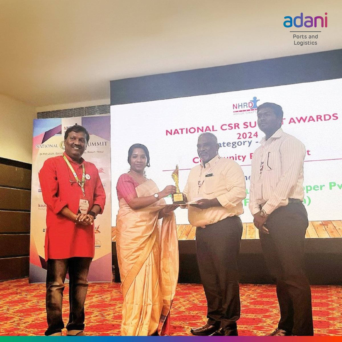 Ennore & Kattupalli's CSR team garners recognition, clinching the Runner Up spot in the Community Engagement category at the NHRD CSR Summit Awards during the esteemed NHRD CSR Conference in Hosur.