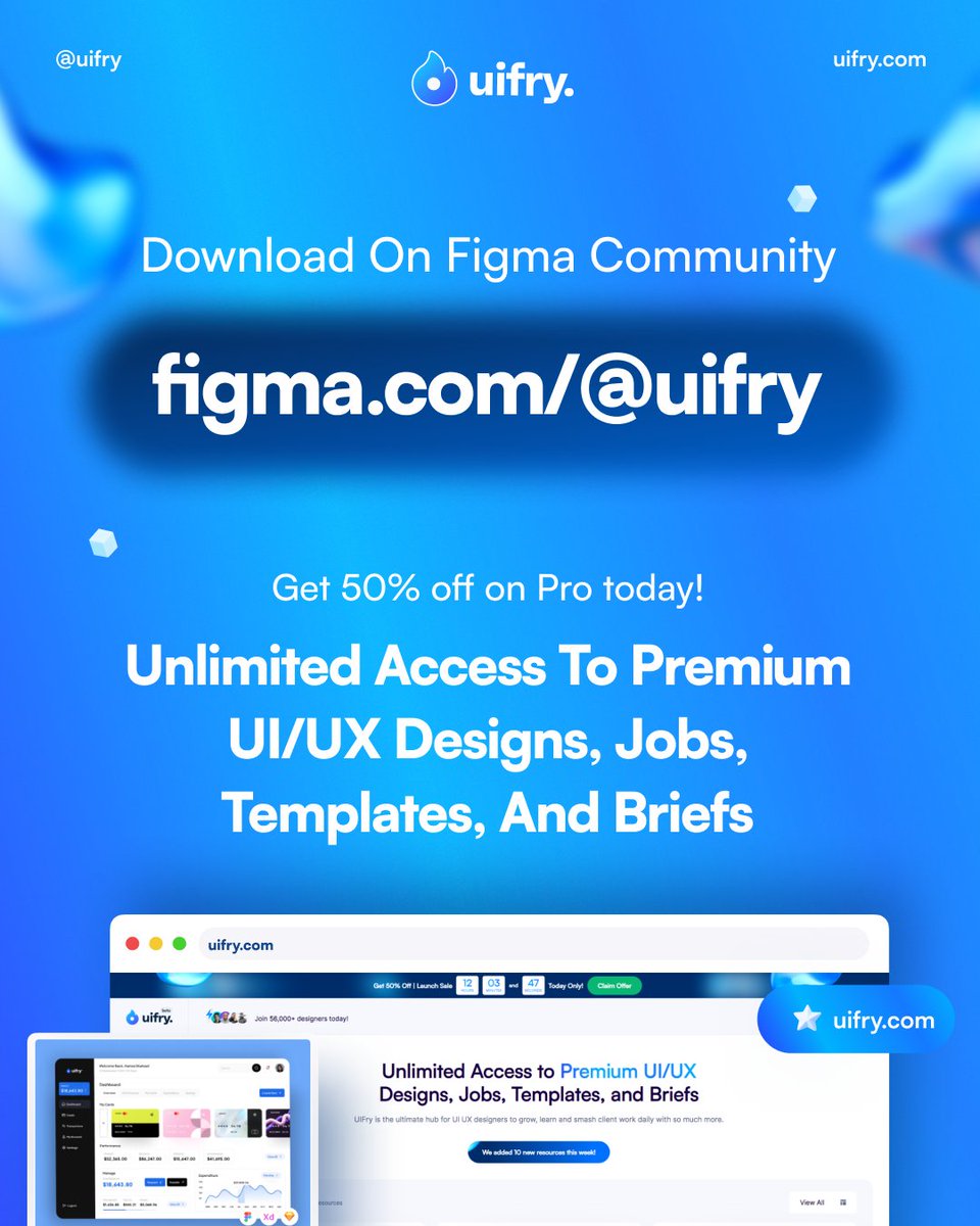 We post awesome freebies on our community page on Figma!

You can access on figma.com/@uifry

Get 50% off on Pro plan at uifry.com today!

#template #design #uifry #freebies #ui #ux #uiux #design #templates #freebies #figmacommunity #landingpage