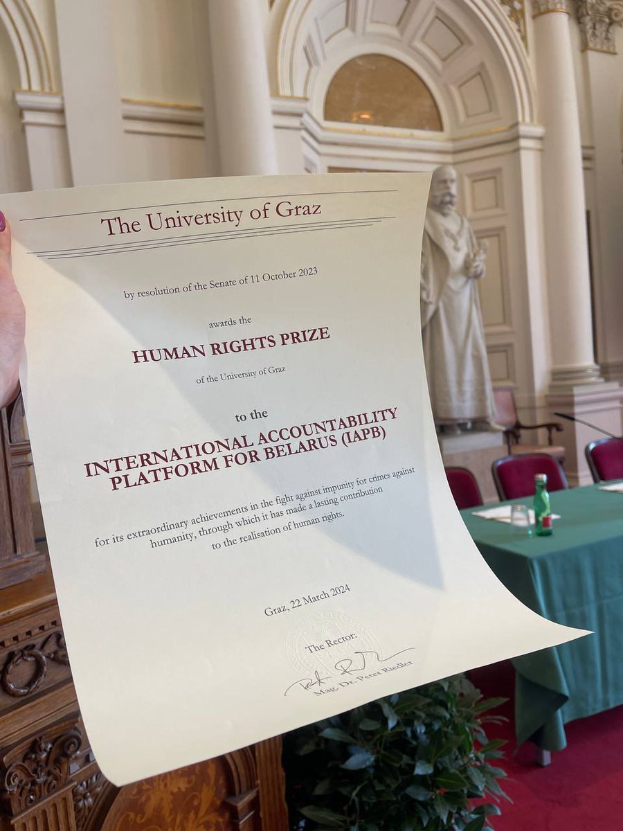 Today an international human rights prize of @UniGraz was awarded to @IAPBelarus, which collects evidence of gross human rights violations in Belarus and promotes accountability for perpetrators. @ICITBelarus is proud to be the IAPB’s co-lead organisation!