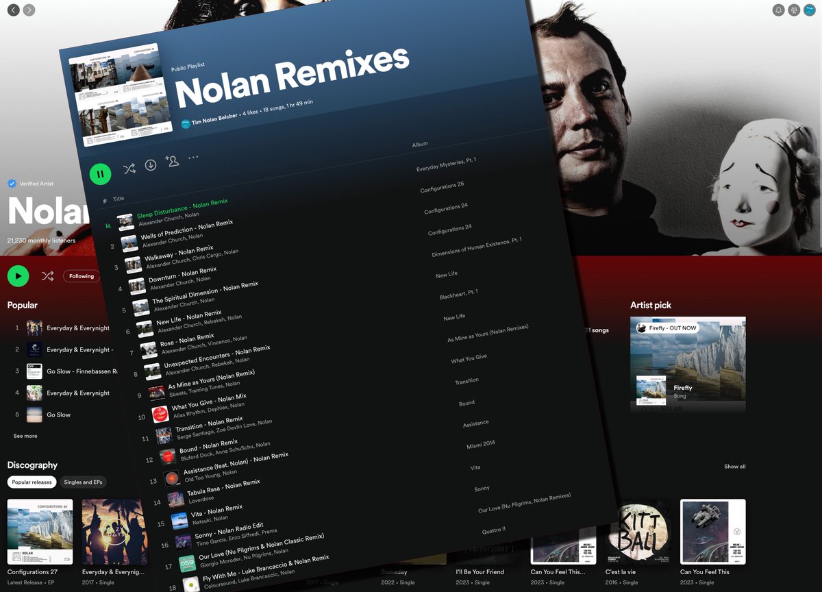 another MASSIVE flaw with the way @Spotify works is that Remixes don't ever show up on my NOLAN artist page (unless you search down in the 'Appears On' section and even then they're often not there like my latest one!) 🙄 open.spotify.com/playlist/0CCsE…